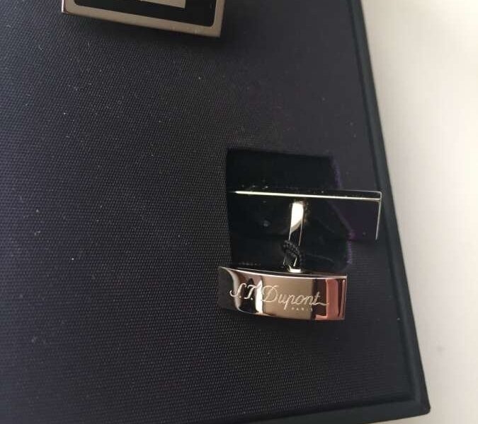 Запонки dupont франция мужские металл под платину белое золото серебро покрытие лак черный аксессуар