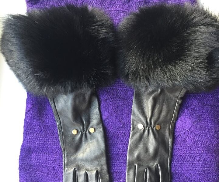 Перчатки новые versace италия кожа черные мех лиса песец двойной размер 7 7,5 44 46 s m