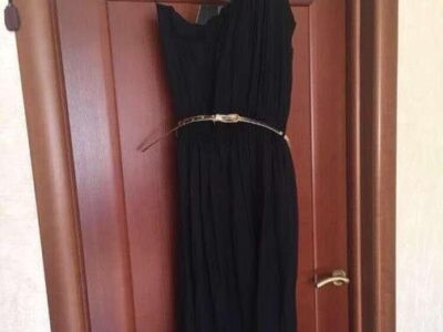 Платье сарафан длинный 46 48 m/l черный вискоза нейлон пояс золото кожзам вечернее новое нарядное на