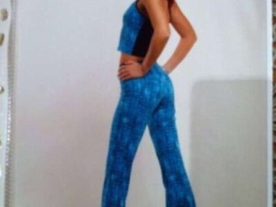 Костюм брючный испания 46 м голубой клеш стретч летний женский бирюзовый легкий модный нарядный стил
