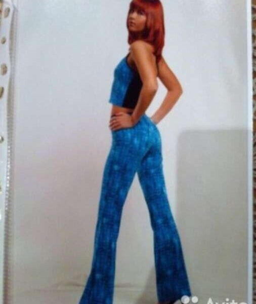 Костюм брючный испания 46 м голубой клеш стретч летний женский бирюзовый легкий модный нарядный стил