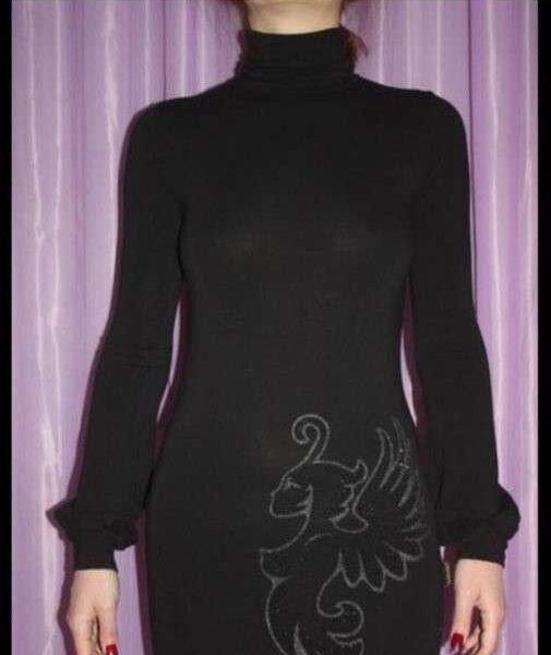 Платье туника capopera италия 46 м чёрное мини шерсть стразы футляр по фигуре swarovski кристаллы ка