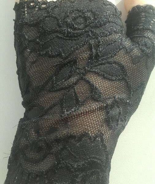 Перчатки митенки кружева чёрные стретч гипюр без пальцев женские аксессуары мода стиль размер 42 44